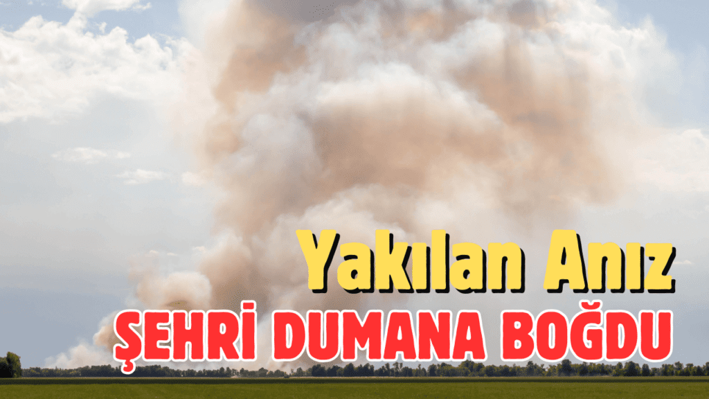 Yakılan anız şehri dumana